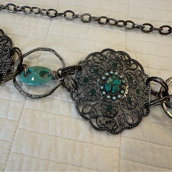Y2K 90’s Concho belt adjustable turquoise adjustable vintage - Picture 4 of 5